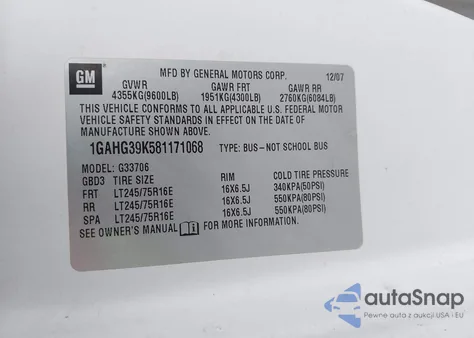 2008 Chevrolet Express G3500 Ls z USA, uszkodzony, nr VIN 1GAHG39K581171068